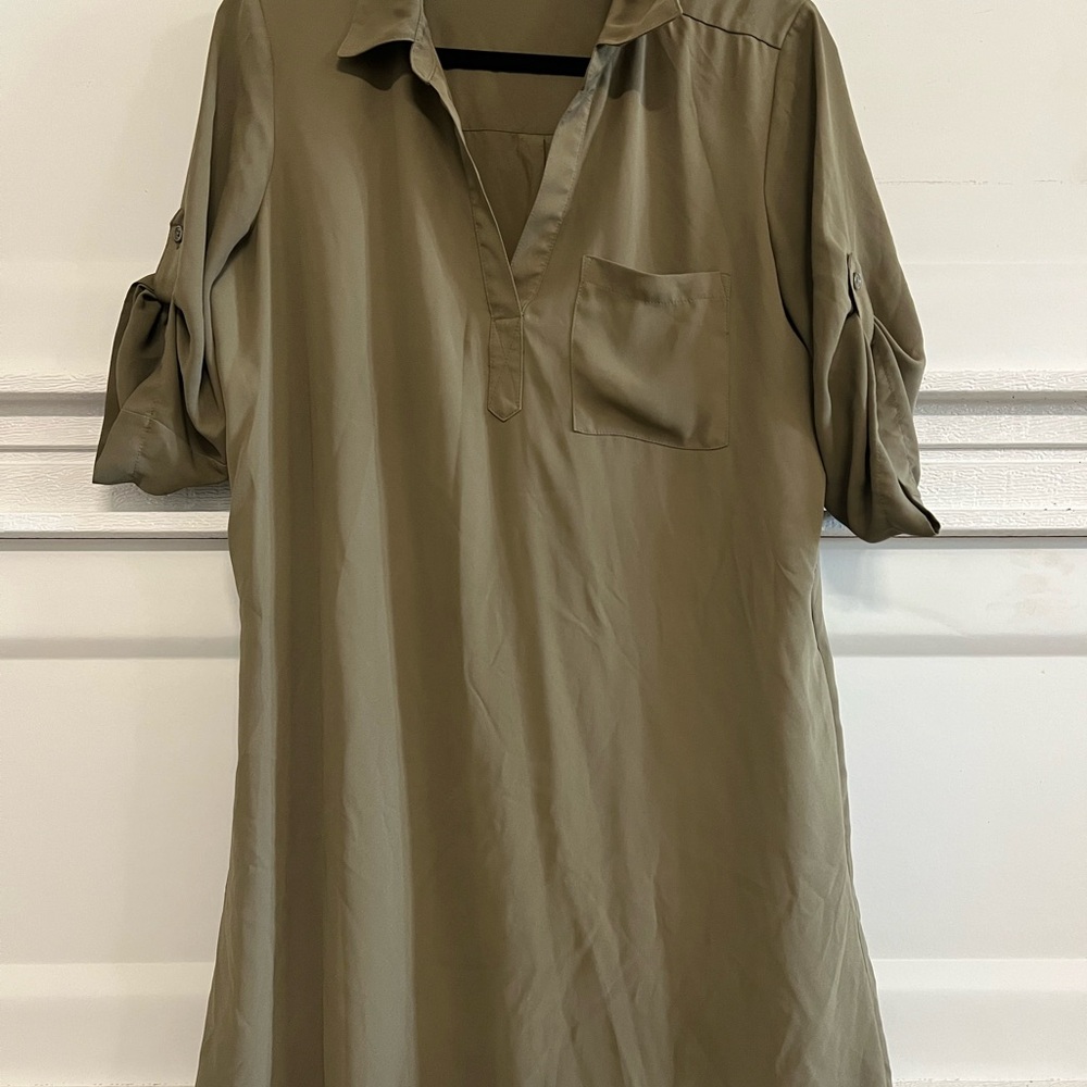Women’s Olive Green Midi Shirt Dress